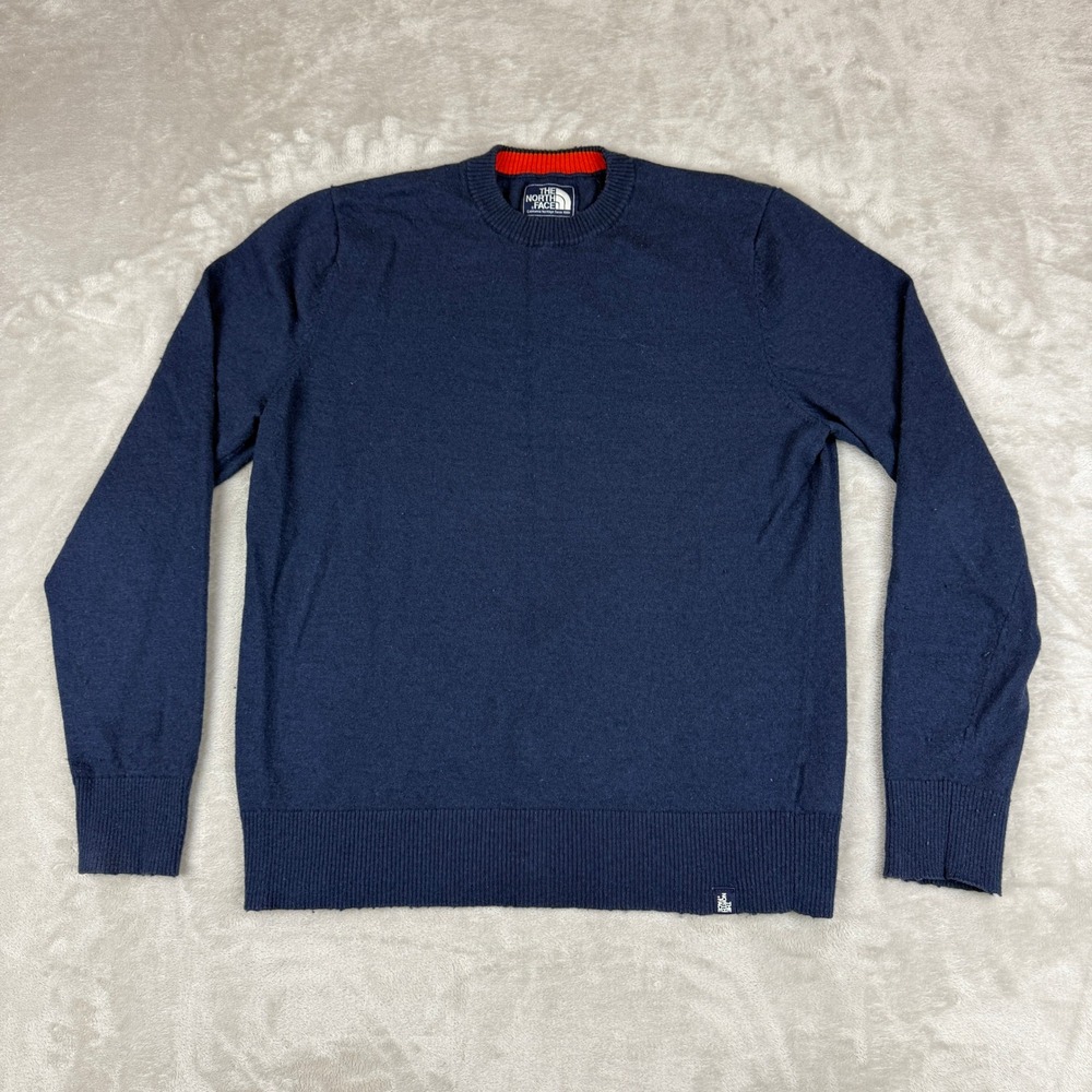The North Face Sweater Mens M Navy Blue Wool Blend Crewneck Pullover Outdoors